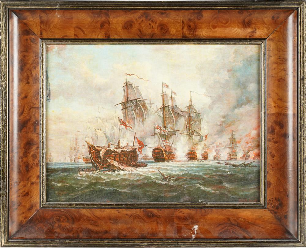 Appraisal: ENGLISH SCHOOL BATTLESHIPS ON HORIZONoil on canvas signed lower right