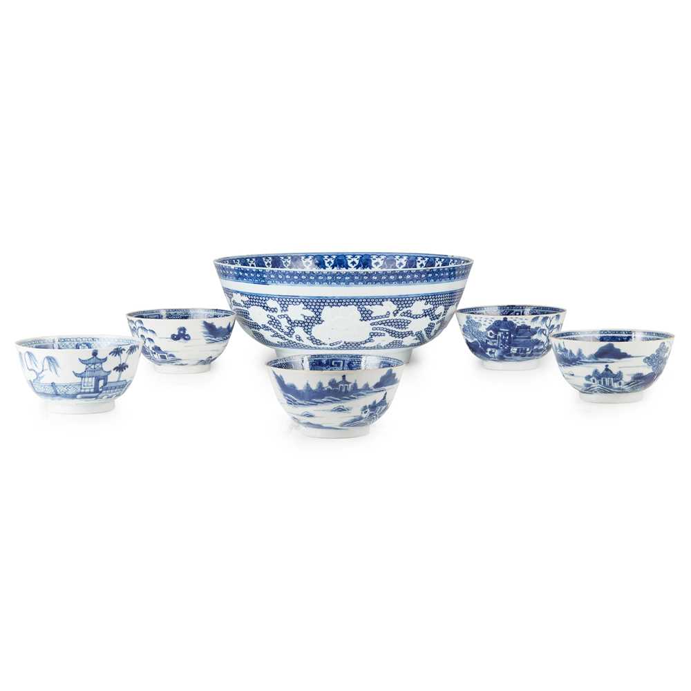 Appraisal: GROUP OF SIX EXPORT BLUE AND WHITE BOWLS QING DYNASTY