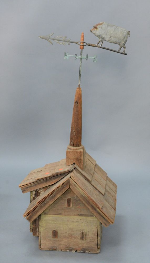 Appraisal: Two-story Birdhouse with tall steeple mounted with pig weathervane total