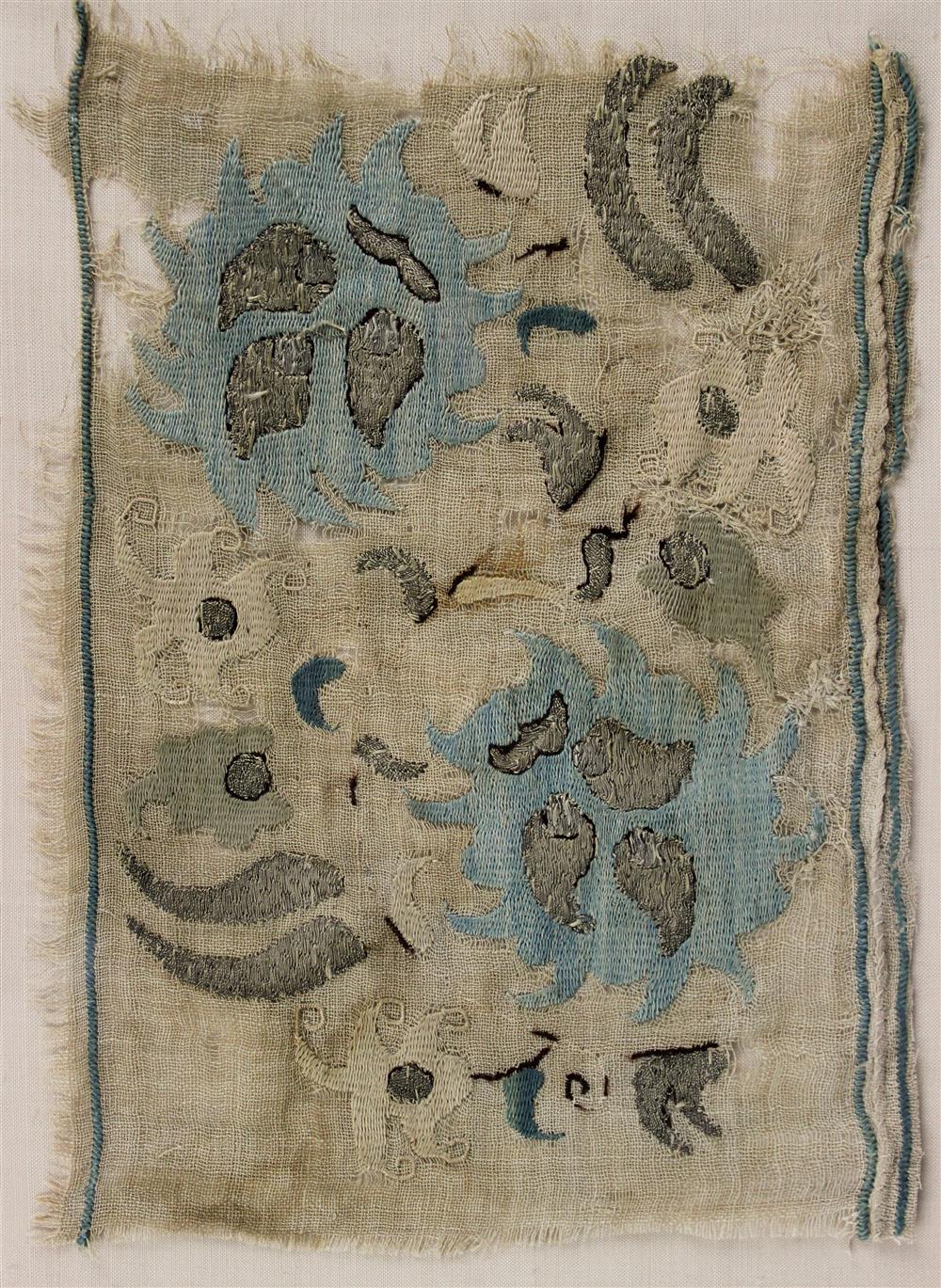 Appraisal: CENTRAL ASIAN TEXTILE FRAGMENT the small rectangular fragment delicately embroidered