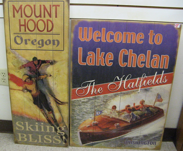 Appraisal: TWO COLOR POSTERS ON WOOD PANELS Mt Hood Oregon Skiing