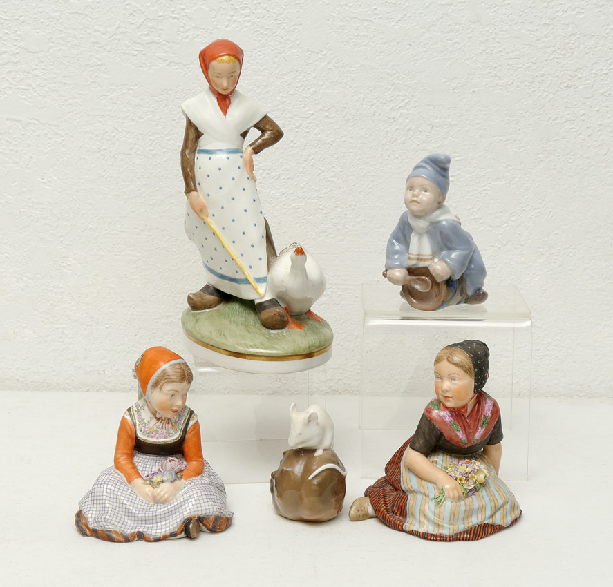 Appraisal: FIVE ROYAL COPENHAGEN PORCELAIN FIGURINES pieces total to include Girl