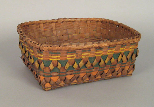 Appraisal: Maine Indian woven basket late th c with yellow green