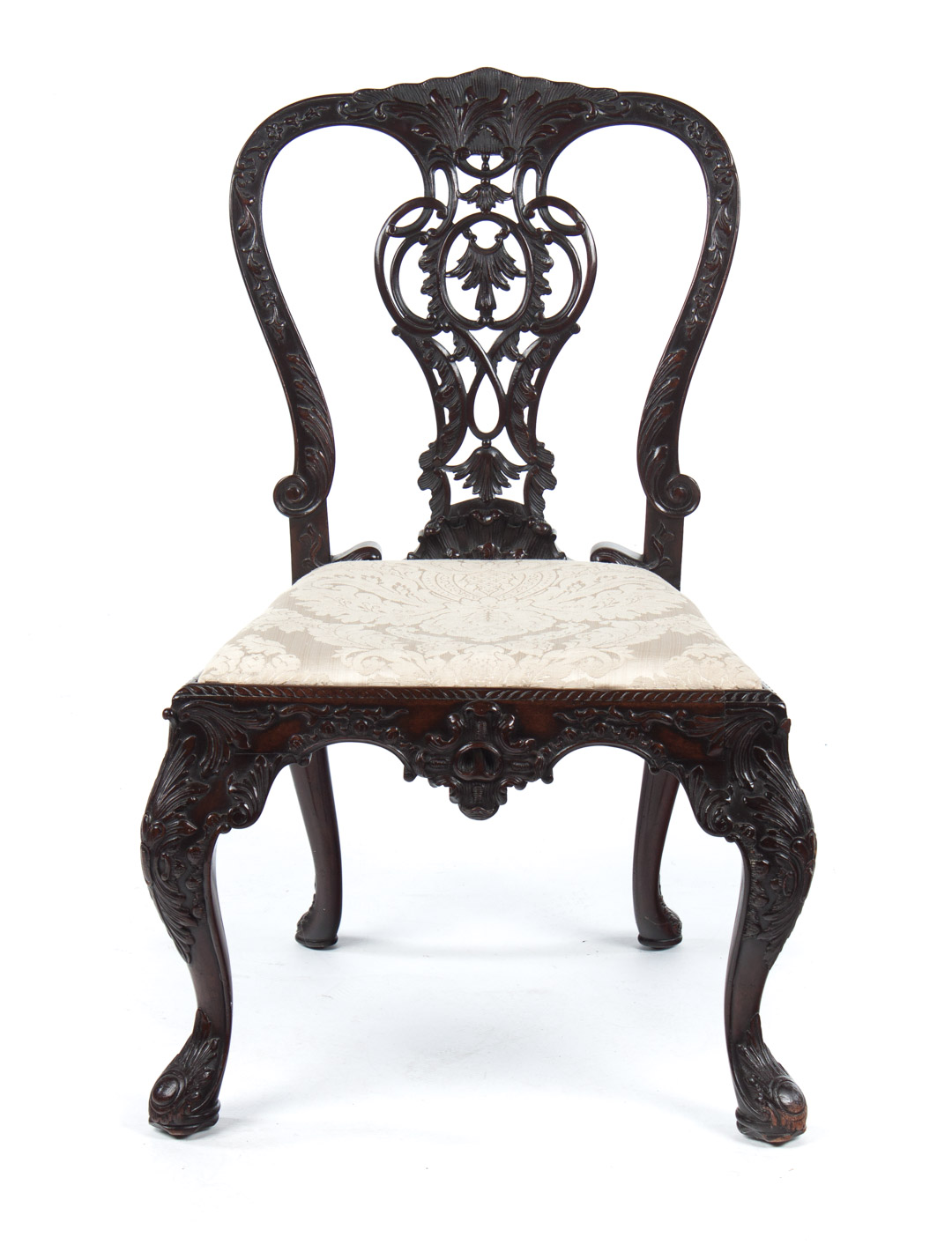 Appraisal: Chippendale style carved mahogany side chair th century elaborately carved