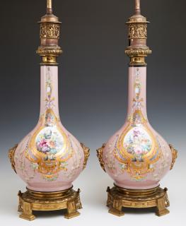 Appraisal: Pair of French Ormolu Mounted Old Paris Porcelain Vases th