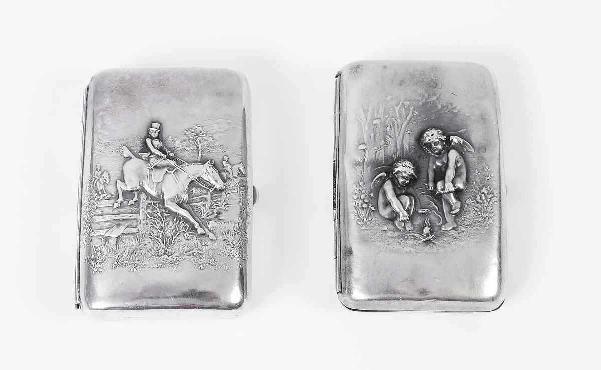 Appraisal: PIECE UNGER BROTHERS STERLING CIGARETTE CASES To include Equestrian horse