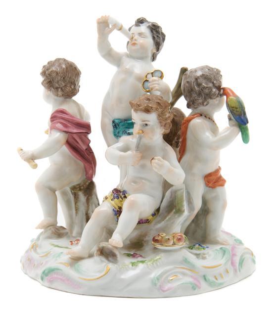 Appraisal: Meissen Porcelain Figural Group depicting putti allegorical of the five