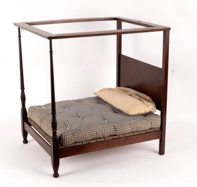 Appraisal: A dolls four poster bed perhaps Heal's with turned end