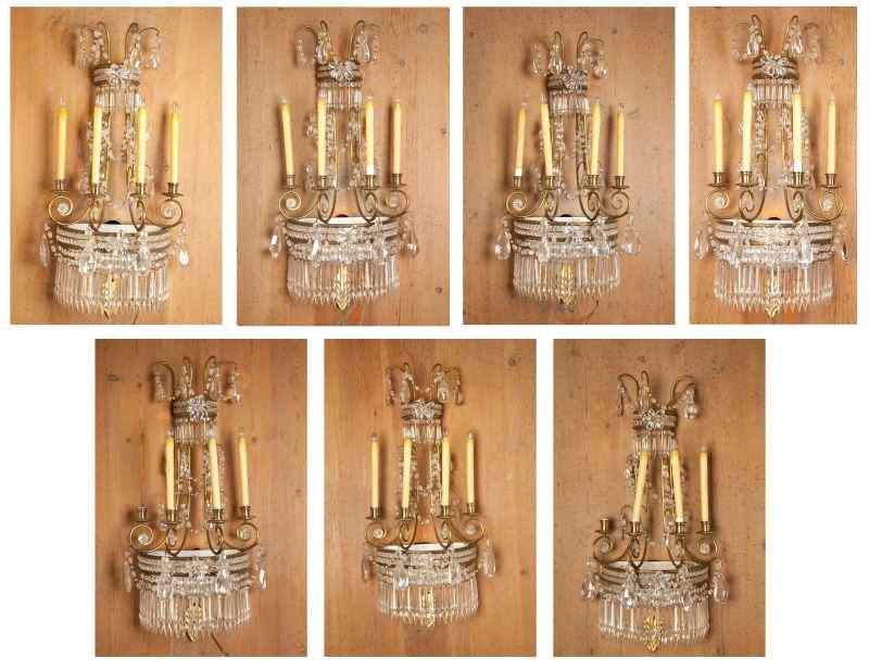 Appraisal: Seven English Regency Style Wall Sconces th century brass with