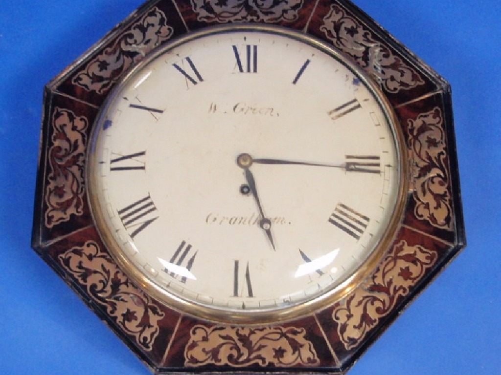 Appraisal: A thC flamed mahogany wall clock with octagonal case inlaid