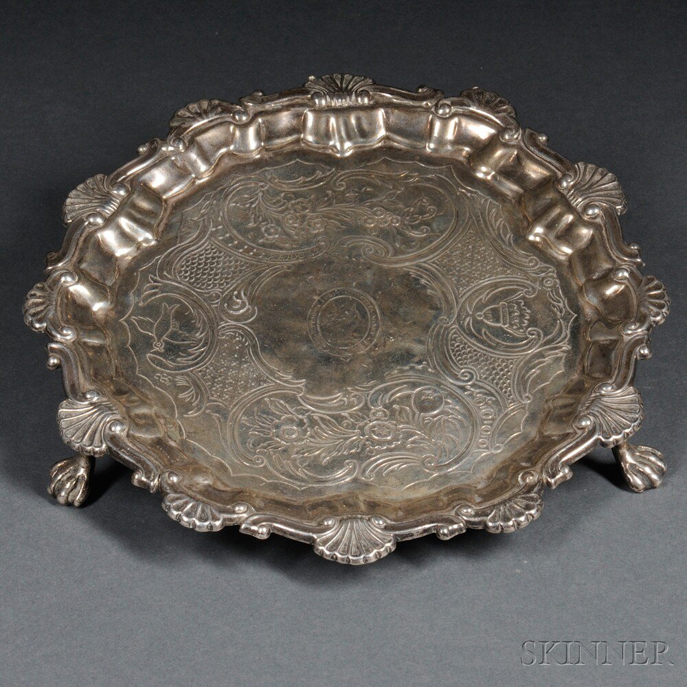 Appraisal: George IV Sterling Silver Card Tray London - with possible