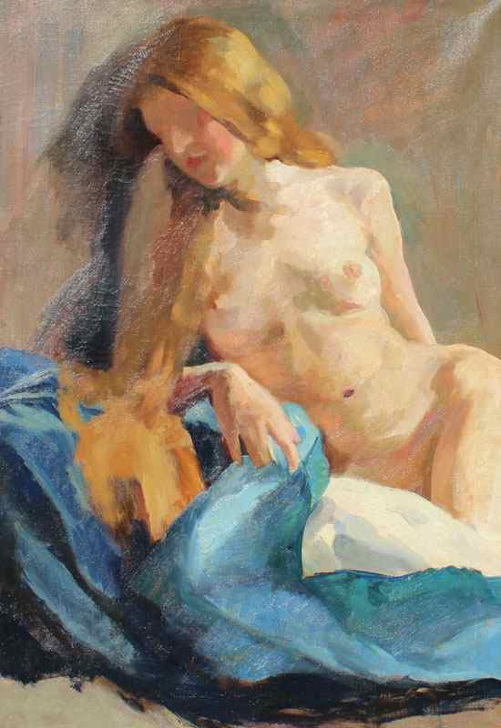 Appraisal: LOUELLA Fannie American th C Seated Female nude OIL Canvas