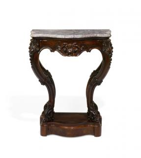 Appraisal: A LOUIS XV STYLE MARBLE TOP MAHOGANY CONSOLE TABLE A