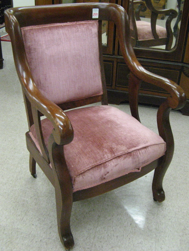 Appraisal: MAHOGANY ARMCHAIR Empire Revival design American c having an upholstered