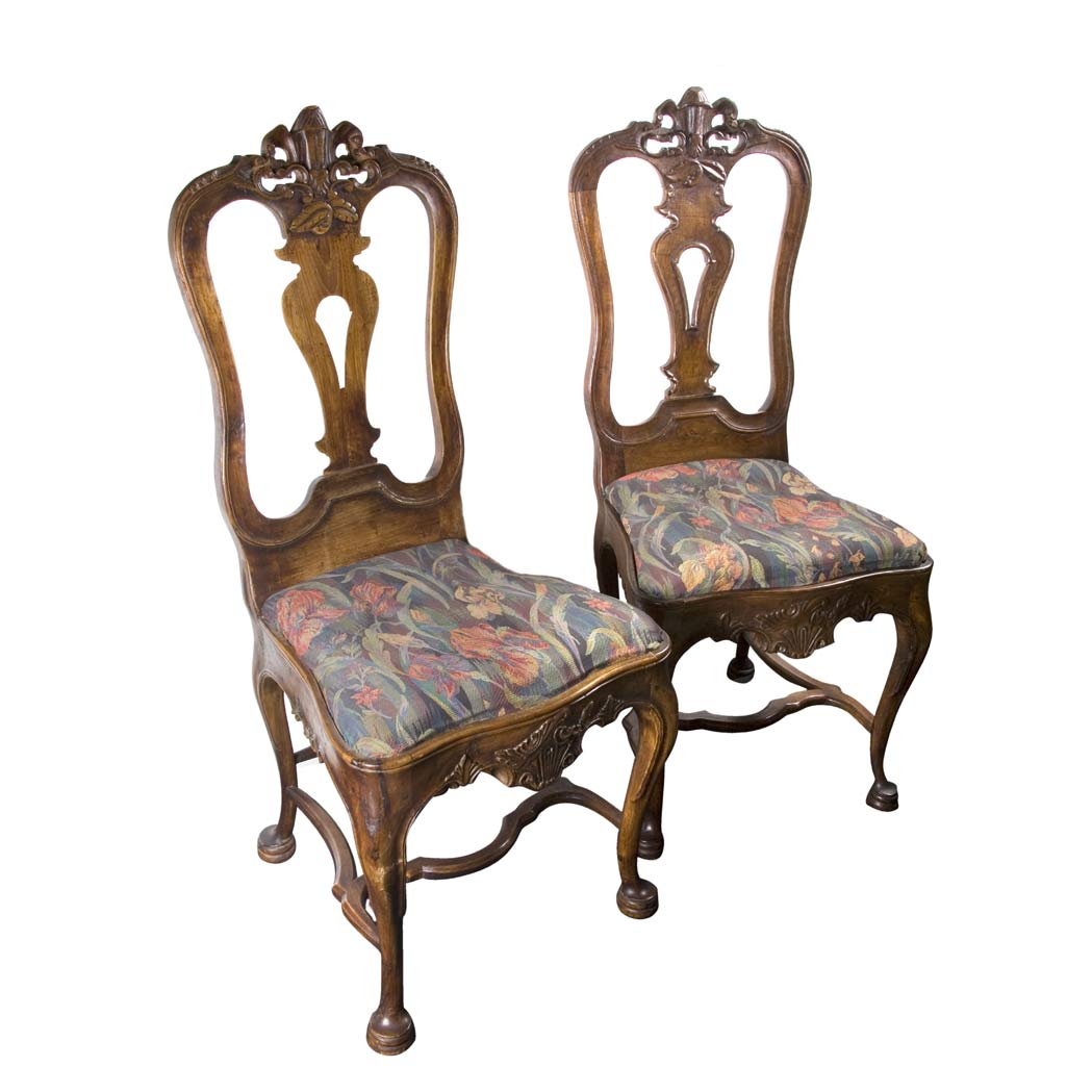 Appraisal: Assembled Set of Six Provincial Rococo Style Walnut Dining Chairs