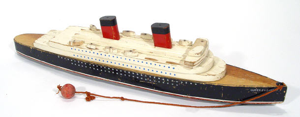 Appraisal: Child's carved wooden pull along model of the Queen Elizabeth