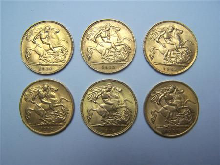 Appraisal: GB A group of George V half sovereigns to include