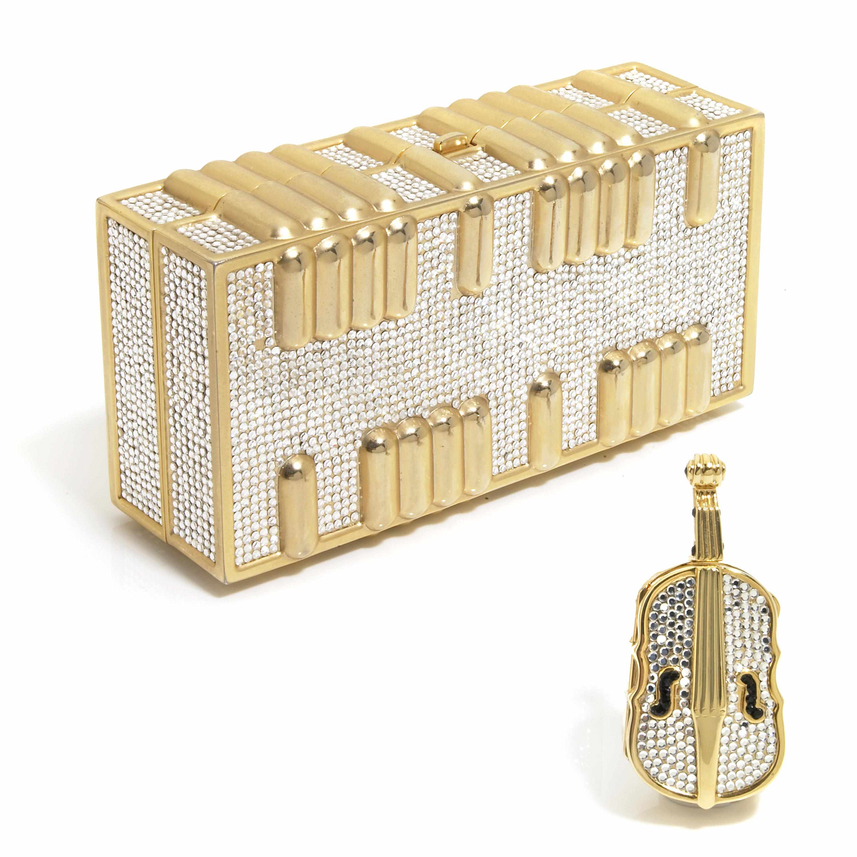 Appraisal: A silver crystal and gold colored metal ''keyboard'' purse together