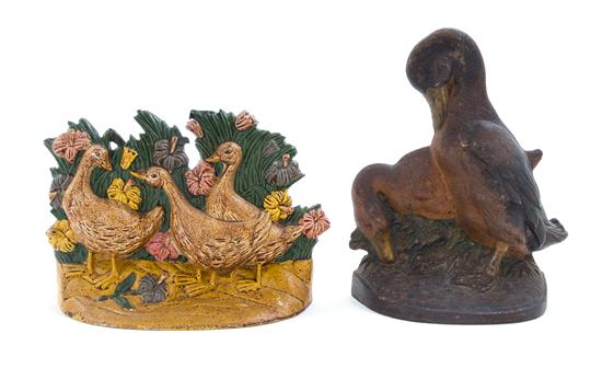 Appraisal: Sale Lot Two Cast Iron Doorstops each depicting ducks among