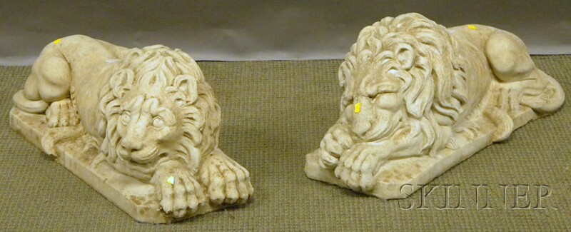 Appraisal: Pair of Cast Cement Recumbent Lion Garden Ornaments ht lg