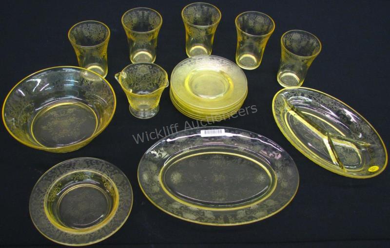 Appraisal: Group of Yellow Depression Glass Florentine Poppy pattern five tumblers