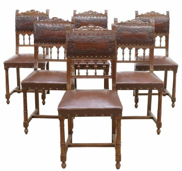 Appraisal: lot of French Henri II style oak chairs th c