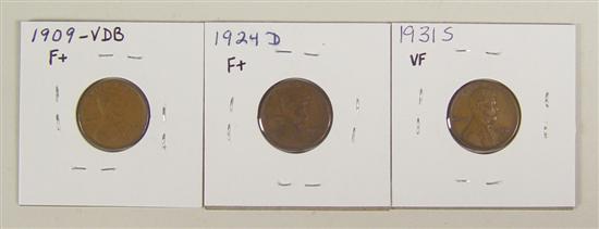 Appraisal: Three Semi Key Lincoln Cents -VDB F -D F and