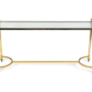 Appraisal: A Neoclassical Style Gilt Metal and Glass Top Console Table