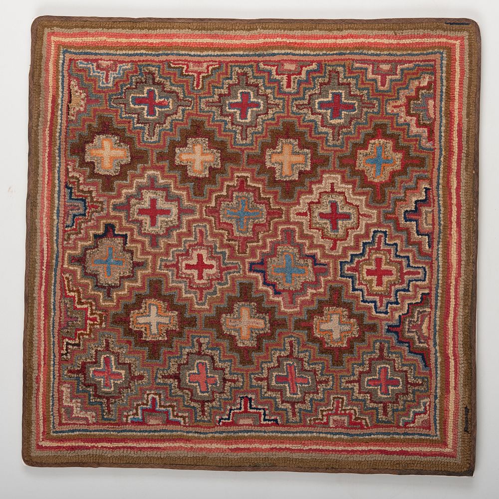 Appraisal: Framed Geometric Hooked Rug Together with a geometric hooked rug