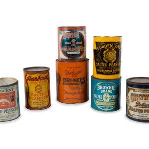 Appraisal: A Group of Seven Salted Peanut Tins includes a Crescent