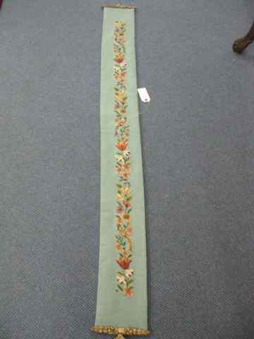 Appraisal: Needlepoint Bell Pull bird and floralon turquoise '' X ''