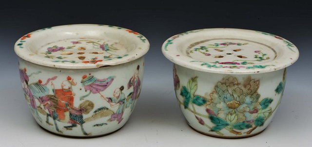 Appraisal: TWO CHINESE POLYCHROME POT POURRI BOWLS and covers each exterior