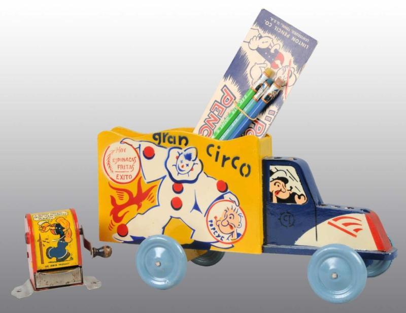 Appraisal: Popeye Circus Truck with Sharpener Pencils Description Includes one painted