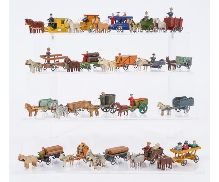 Appraisal: Assorted horses and ox drawn coaches omnibuses lumbermen farm wagons