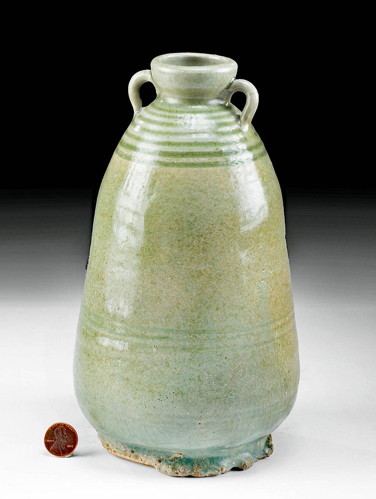 Appraisal: th C Thai Sukhothai Celadon Bottle ex-Museum Southeast Asia Thailand