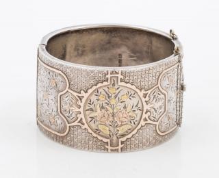 Appraisal: A Victorian Sterling Silver and Tri-Color Gold Bangle Bracelet consisting