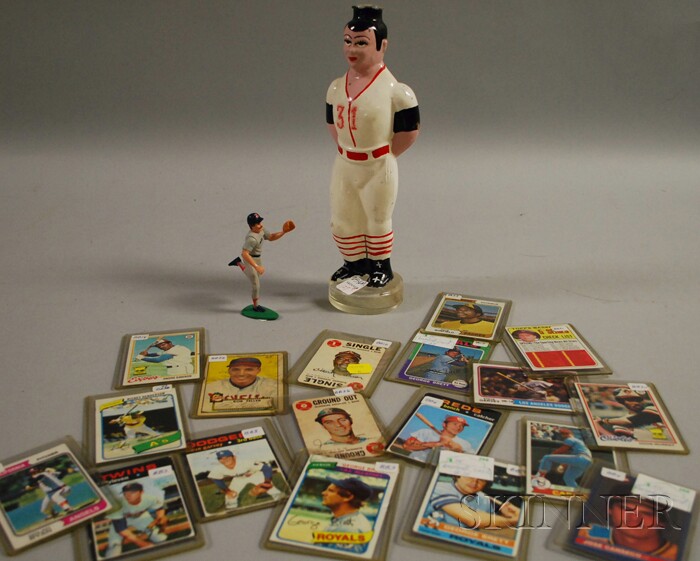 Appraisal: Eighteen Assorted Baseball Cards a Painted Glass Baseball Player Figural