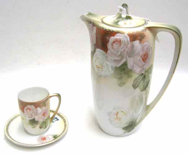 Appraisal: R S GERMANY PIECE CHOCOLATE PORCELAIN SET white roses decorate