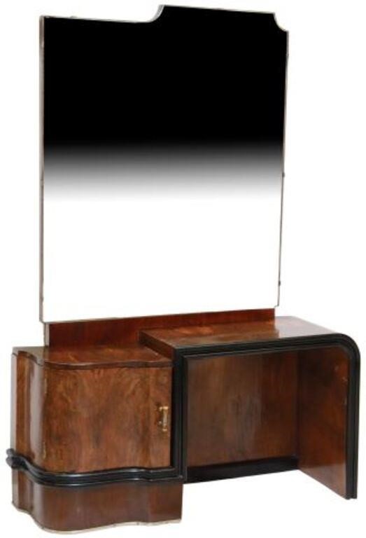 Appraisal: Italian Art Deco mirrored burlwood vanity c s shaped flat