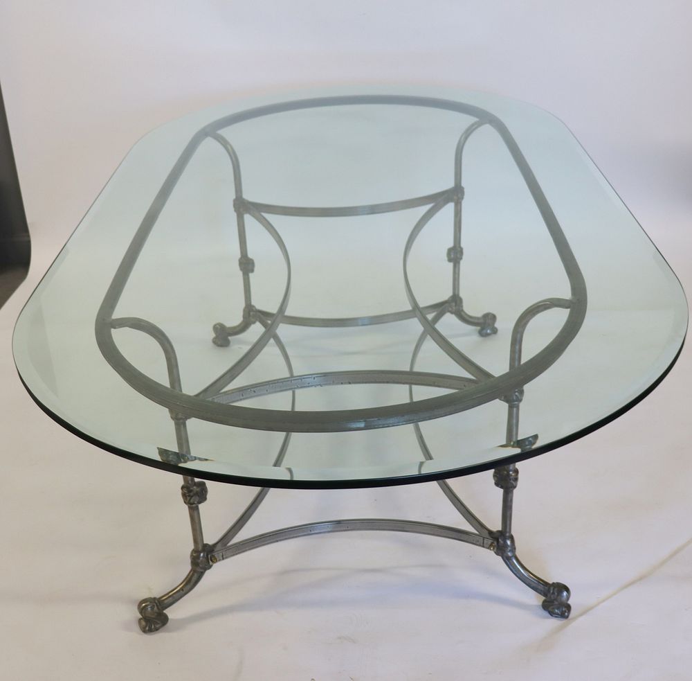 Appraisal: Italian Polished Steel And Glass Top Dining Table Great and