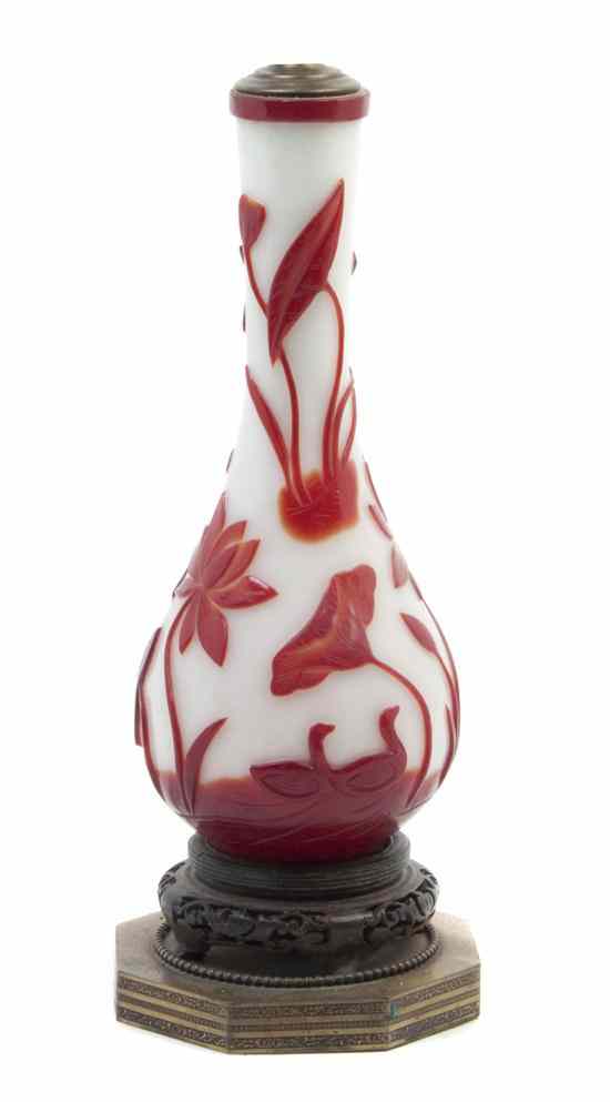 Appraisal: A Chinese Peking Glass Vase of bottle form with red