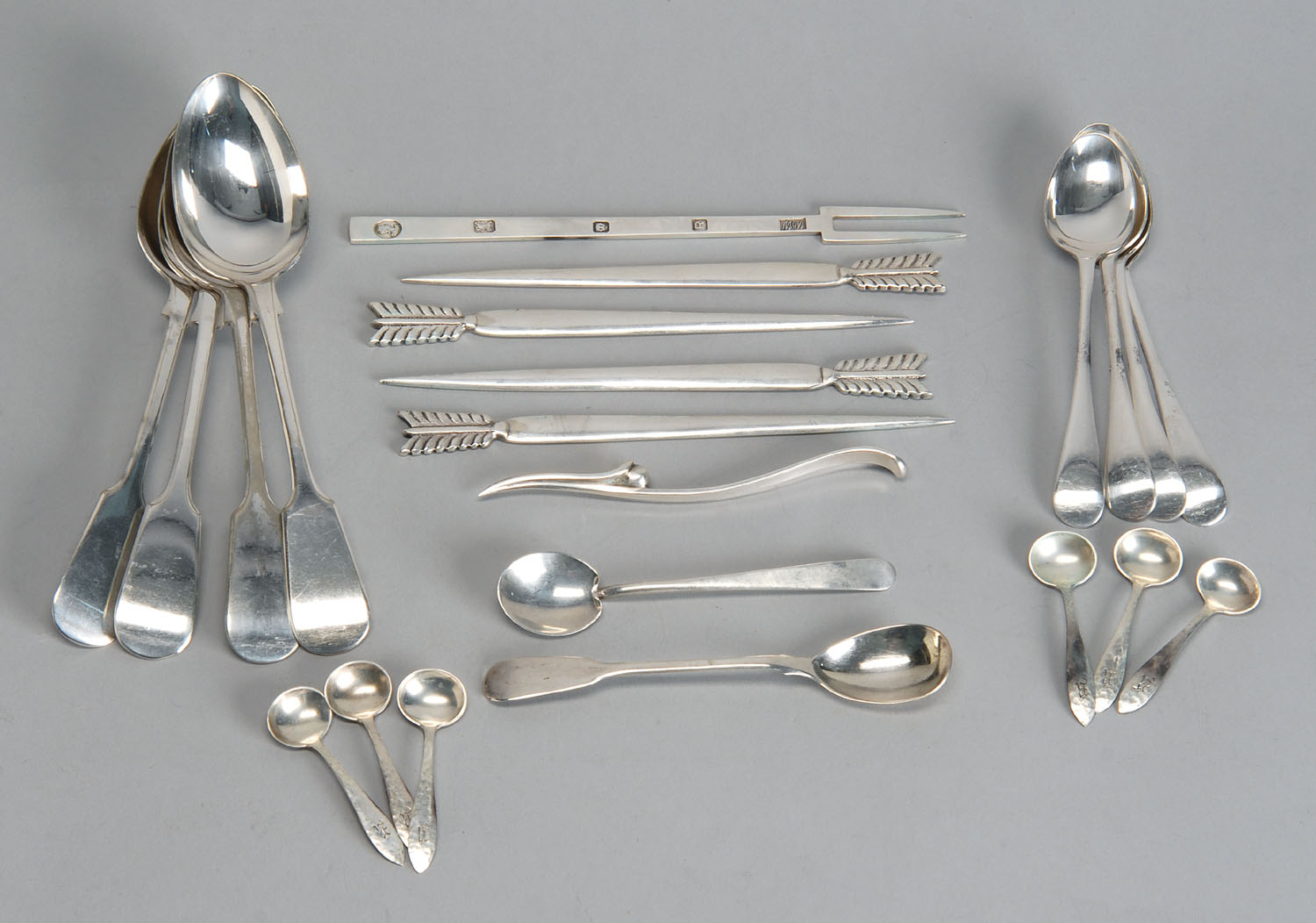 Appraisal: TWENTY-TWO PIECES OF STERLING SILVER AND SILVER PLATED FLATWARE By