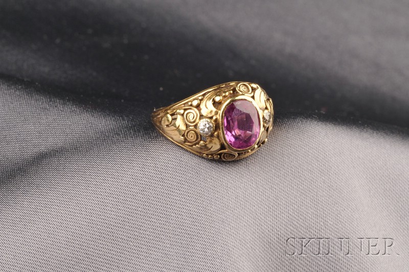 Appraisal: Arts Crafts kt Gold Pink Sapphire and Diamond Ring Edward