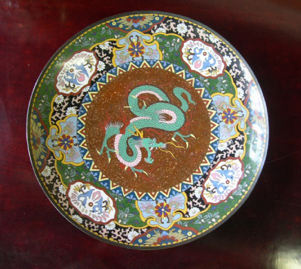 Appraisal: Richly Patterned Japanese Meiji Exposition Cloisonne Charger in Celestial Dragon