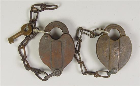 Appraisal: Two Railroad Switch Locks Circa One brass lock marked CRI