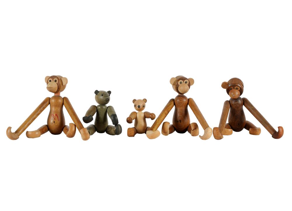 Appraisal: FIVE DANISH MODERN-STYLE WOODEN ANIMAL FIGUREScomprising three monkeys each marked