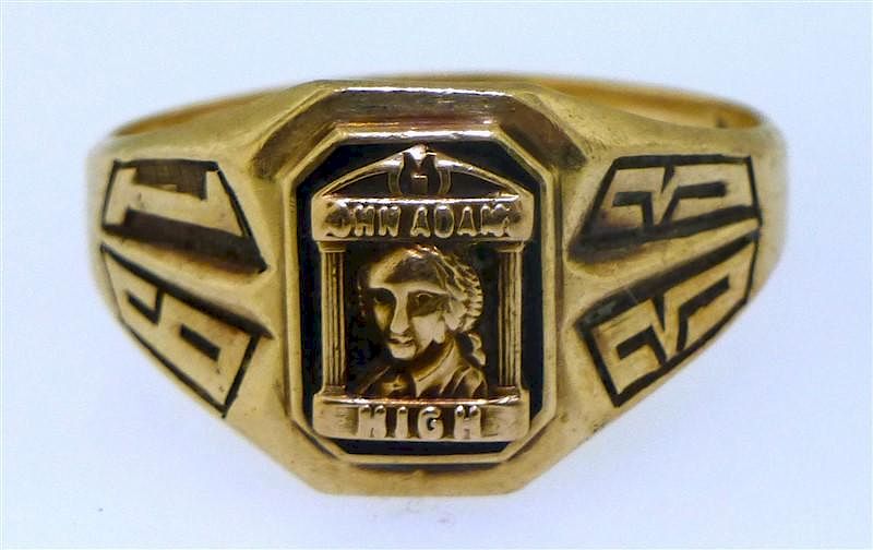 Appraisal: KT GOLD JOHN ADAMS HIGH SCHOOL RING SZ This ring