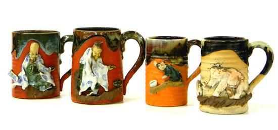 Appraisal: Four Japanese Sumida Gawa ware mugs th th C each