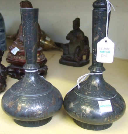 Appraisal: A pair of Indian Bidri ware bud vases th century