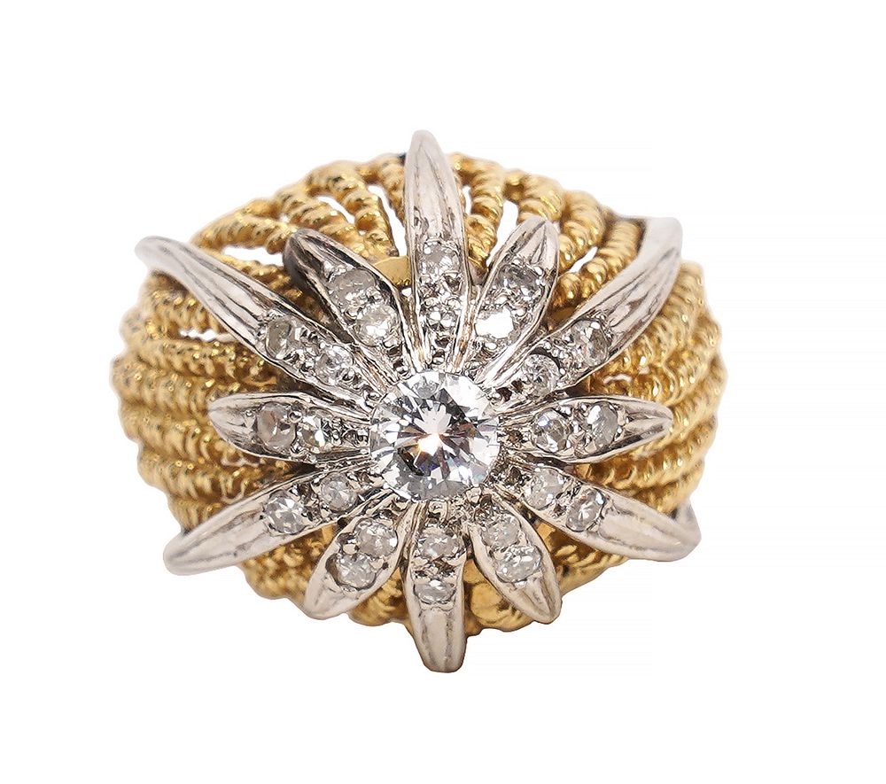 Appraisal: Diamond K Two Tone Dome Starburst Ring K two tone